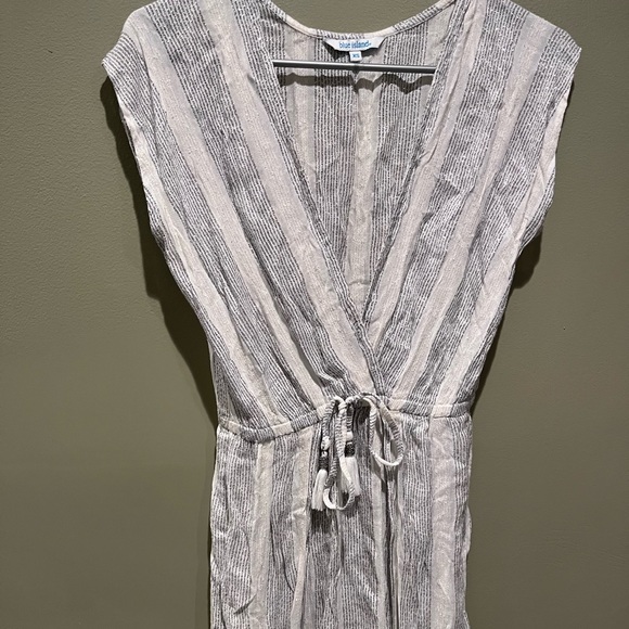 New Blue Island Silver White Wrap Maxi Dress Striped Glitter V Neck Spring - Picture 9 of 16